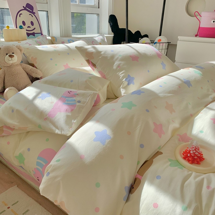 91家纺网 家纺一手货源 找家纺 澳萝拉 2024新款全棉印花亲肤舒适四件套 趴趴熊