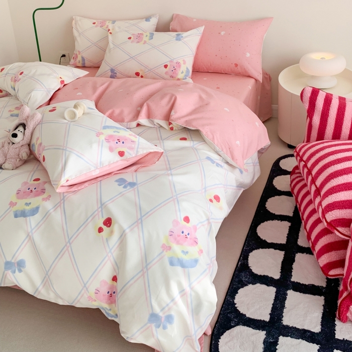 91家纺网 家纺一手货源 找家纺 澳萝拉 2024新款全棉印花亲肤舒适四件套 元气猫咪