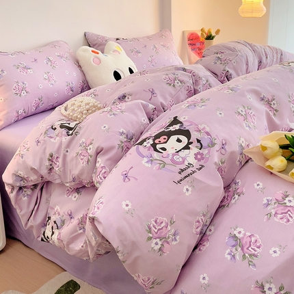 珺柔家纺 2024新款13070全棉三丽鸥系列四件套 玫瑰库洛米