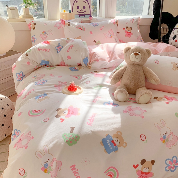 91家纺网 家纺一手货源 找家纺 澳萝拉 2024新款全棉印花亲肤舒适四件套 恋爱小熊