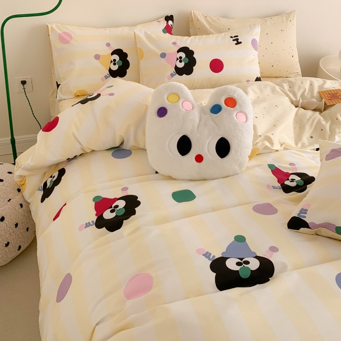 91家纺网 家纺一手货源 找家纺 澳萝拉 2024新款全棉印花亲肤舒适四件套 黑眼豆豆