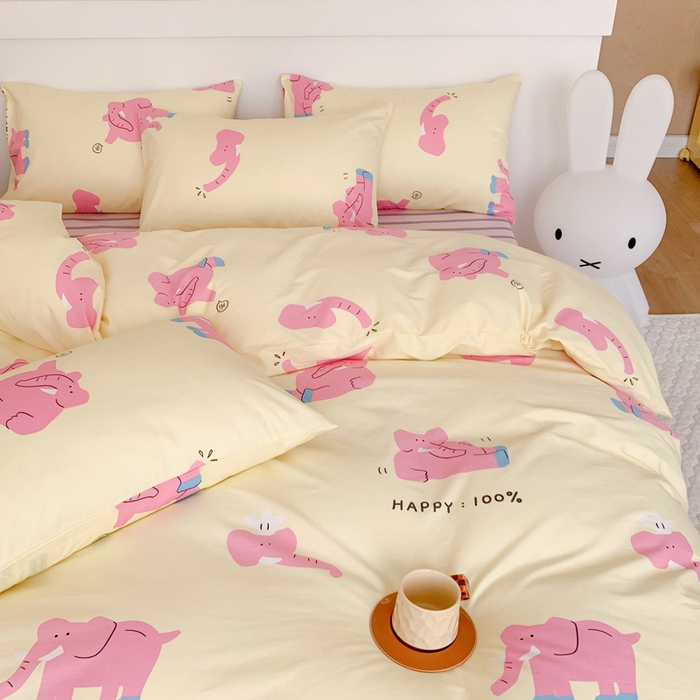 91家纺网 家纺一手货源 找家纺 澳萝拉 2024新款全棉印花亲肤舒适四件套 奶油小象