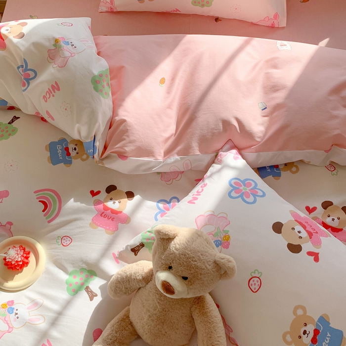 91家纺网 家纺一手货源 找家纺 澳萝拉 2024新款全棉印花亲肤舒适四件套 恋爱小熊