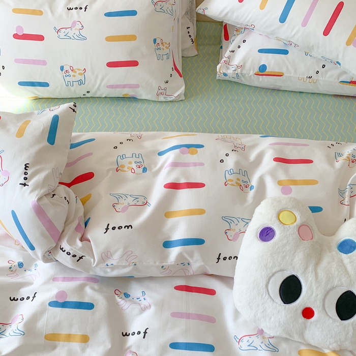 91家纺网 家纺一手货源 找家纺 澳萝拉 2024新款全棉印花亲肤舒适四件套 彩条狗狗