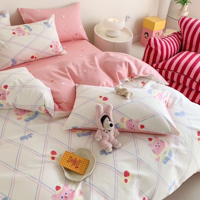 91家纺网 家纺一手货源 找家纺 澳萝拉 2024新款全棉印花亲肤舒适四件套 元气猫咪