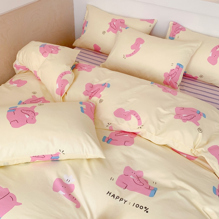 91家纺网 家纺一手货源 找家纺 澳萝拉 2024新款全棉印花亲肤舒适四件套 奶油小象