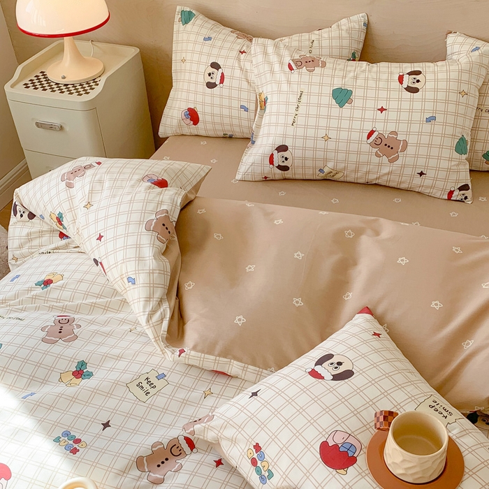 91家纺网 家纺一手货源 找家纺 澳萝拉 2024新款全棉印花亲肤舒适四件套 圣诞姜饼