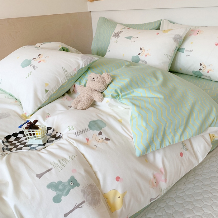 91家纺网 家纺一手货源 找家纺 澳萝拉 2024新款全棉印花亲肤舒适四件套 森林茶话会