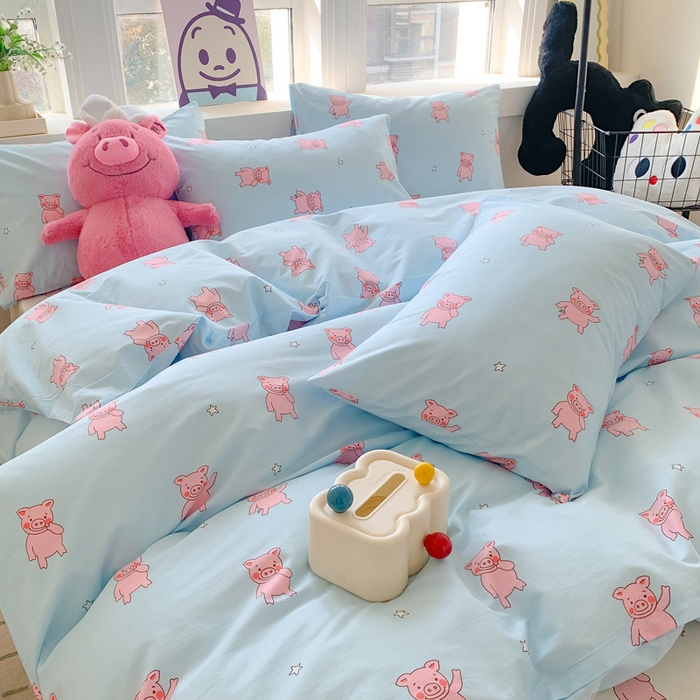 91家纺网 家纺一手货源 找家纺 澳萝拉 2024新款全棉印花亲肤舒适四件套 萌小猪