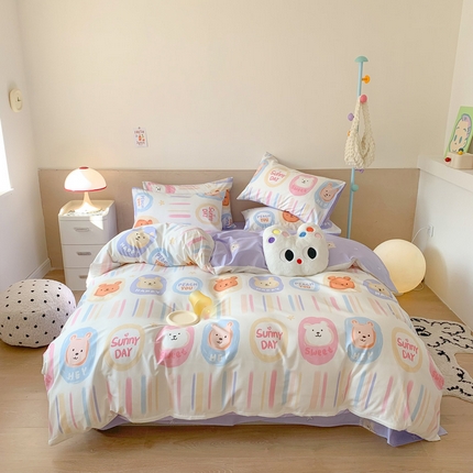 澳萝拉 2024新款全棉印花亲肤舒适四件套 彩条熊