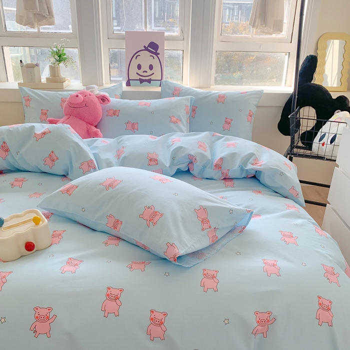 91家纺网 家纺一手货源 找家纺 澳萝拉 2024新款全棉印花亲肤舒适四件套 萌小猪