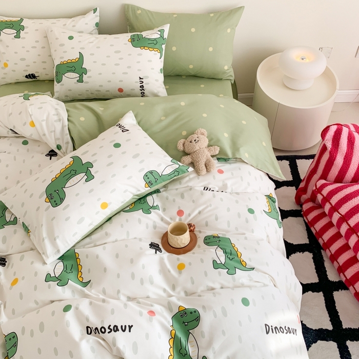 91家纺网 家纺一手货源 找家纺 澳萝拉 2024新款全棉印花亲肤舒适四件套 开心恐龙