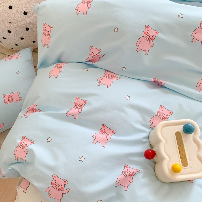 91家纺网 家纺一手货源 找家纺 澳萝拉 2024新款全棉印花亲肤舒适四件套 萌小猪