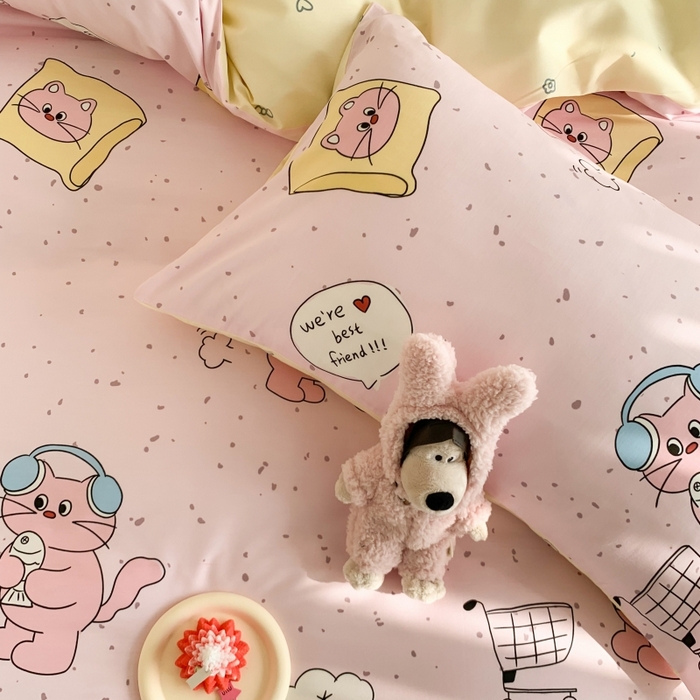 91家纺网 家纺一手货源 找家纺 澳萝拉 2024新款全棉印花亲肤舒适四件套 波点猫