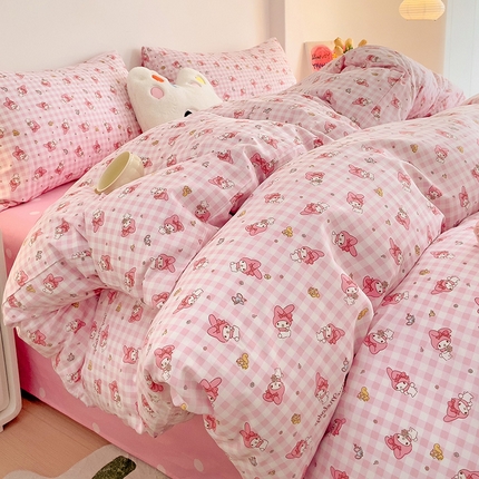 珺柔家纺 2024新款13070全棉三丽鸥系列四件套 格子美乐蒂