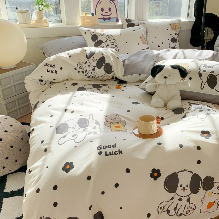 91家纺网 家纺一手货源 找家纺 澳萝拉 2024新款全棉印花亲肤舒适四件套 奶油狗