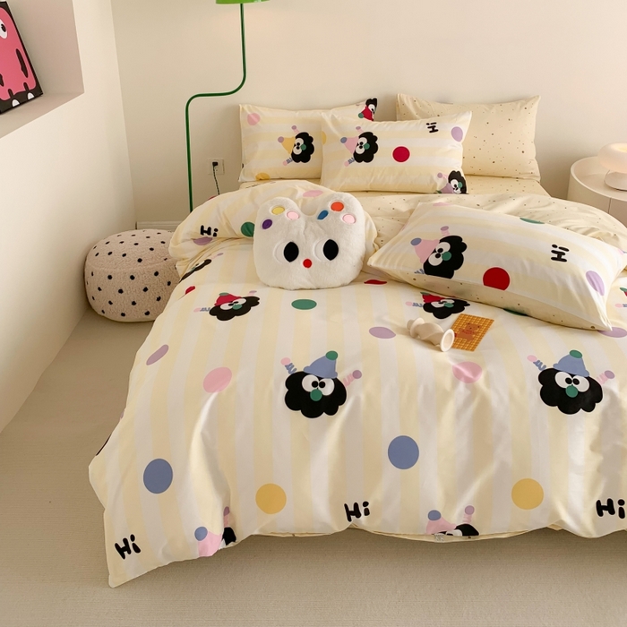 91家纺网 家纺一手货源 找家纺 澳萝拉 2024新款全棉印花亲肤舒适四件套 黑眼豆豆