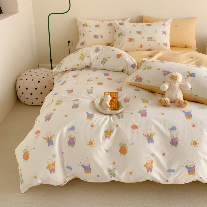 91家纺网 家纺一手货源 找家纺 澳萝拉 2024新款全棉印花亲肤舒适四件套 卡夫卡的熊