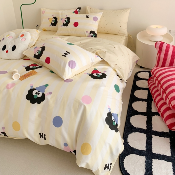 91家纺网 家纺一手货源 找家纺 澳萝拉 2024新款全棉印花亲肤舒适四件套 黑眼豆豆