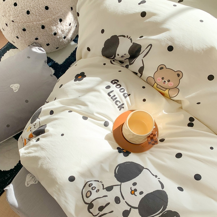 91家纺网 家纺一手货源 找家纺 澳萝拉 2024新款全棉印花亲肤舒适四件套 奶油狗