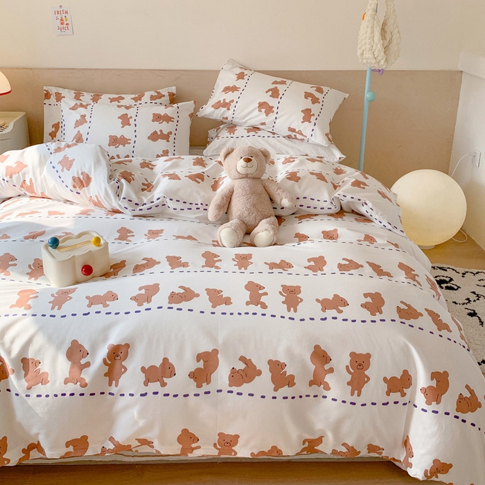 91家纺网 家纺一手货源 找家纺 澳萝拉 2024新款全棉印花亲肤舒适四件套 运动熊