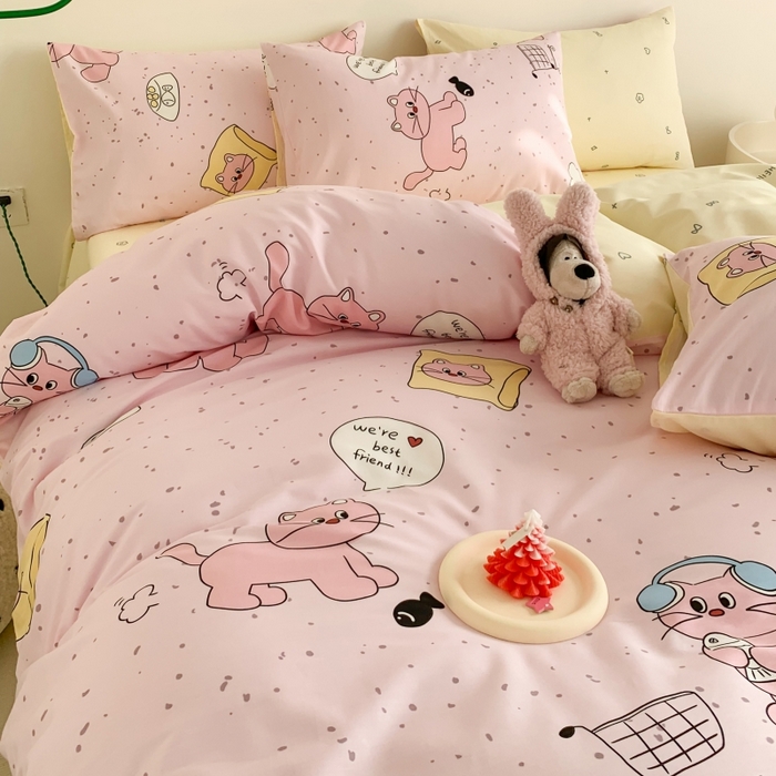 91家纺网 家纺一手货源 找家纺 澳萝拉 2024新款全棉印花亲肤舒适四件套 波点猫