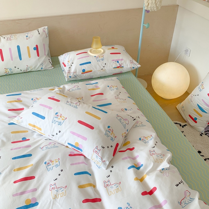 91家纺网 家纺一手货源 找家纺 澳萝拉 2024新款全棉印花亲肤舒适四件套 彩条狗狗