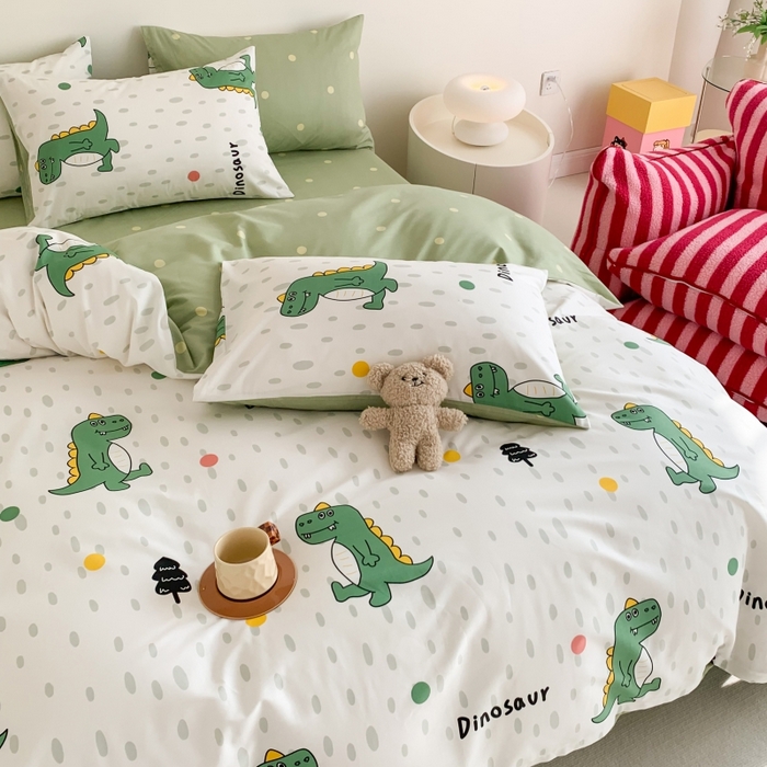 91家纺网 家纺一手货源 找家纺 澳萝拉 2024新款全棉印花亲肤舒适四件套 开心恐龙