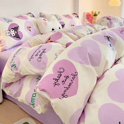 珺柔家纺 2024新款13070全棉三丽鸥系列四件套 爱心库洛米