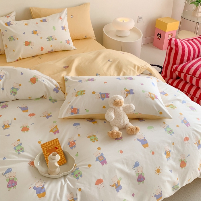 91家纺网 家纺一手货源 找家纺 澳萝拉 2024新款全棉印花亲肤舒适四件套 卡夫卡的熊