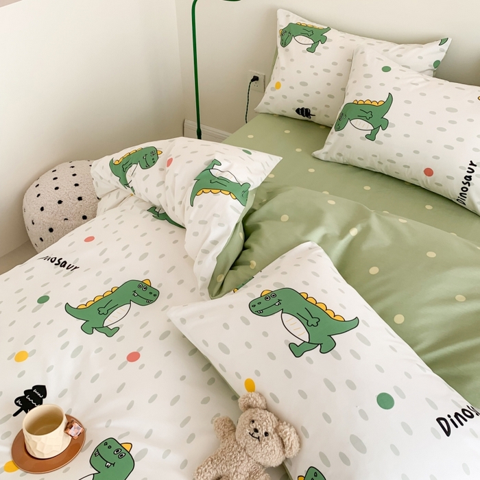 91家纺网 家纺一手货源 找家纺 澳萝拉 2024新款全棉印花亲肤舒适四件套 开心恐龙