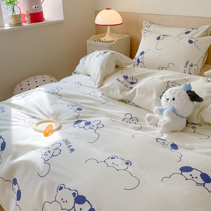 91家纺网 家纺一手货源 找家纺 澳萝拉 2024新款全棉印花亲肤舒适四件套 云朵小熊