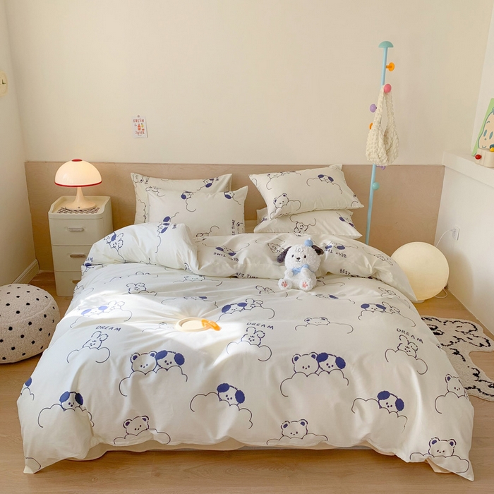 91家纺网 家纺一手货源 找家纺 澳萝拉 2024新款全棉印花亲肤舒适四件套 云朵小熊