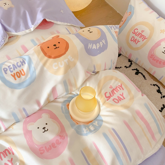 91家纺网 家纺一手货源 找家纺 澳萝拉 2024新款全棉印花亲肤舒适四件套 彩条熊