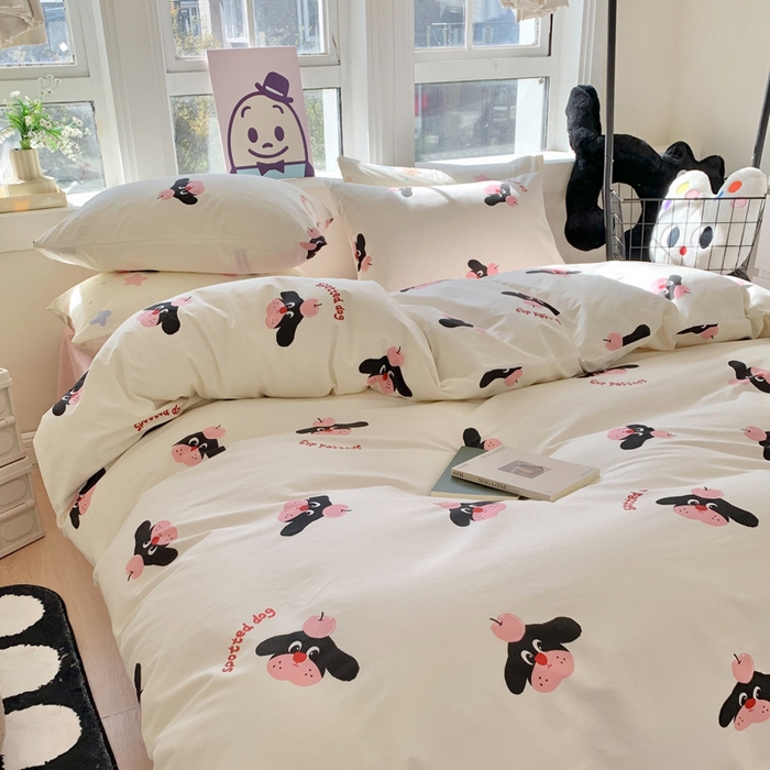 91家纺网 家纺一手货源 找家纺 澳萝拉 2024新款全棉印花亲肤舒适四件套 苹果小奶狗