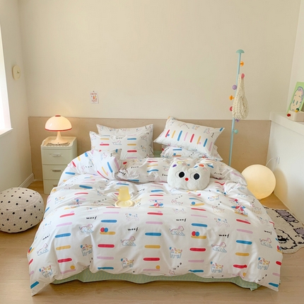 澳萝拉 2024新款全棉印花亲肤舒适四件套 彩条狗狗