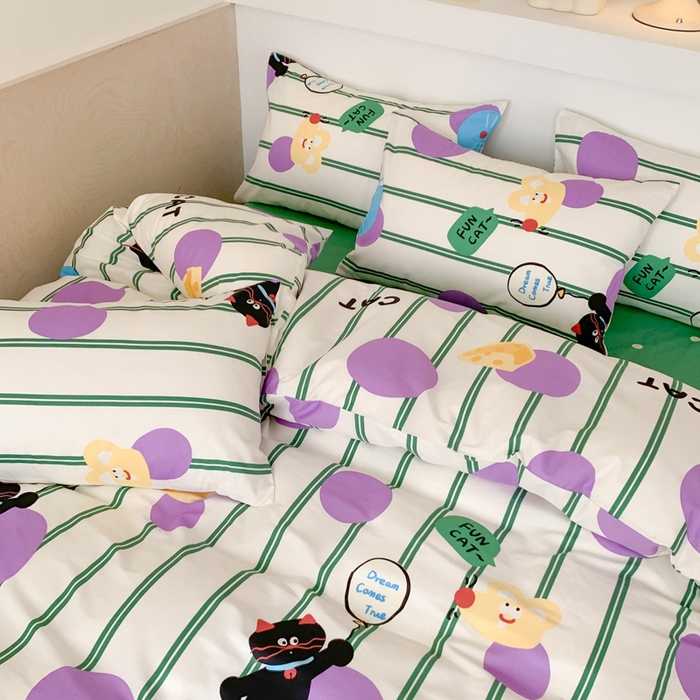 91家纺网 家纺一手货源 找家纺 澳萝拉 2024新款全棉印花亲肤舒适四件套 线条猫咪