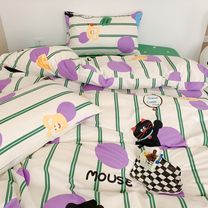 91家纺网 家纺一手货源 找家纺 澳萝拉 2024新款全棉印花亲肤舒适四件套 线条猫咪