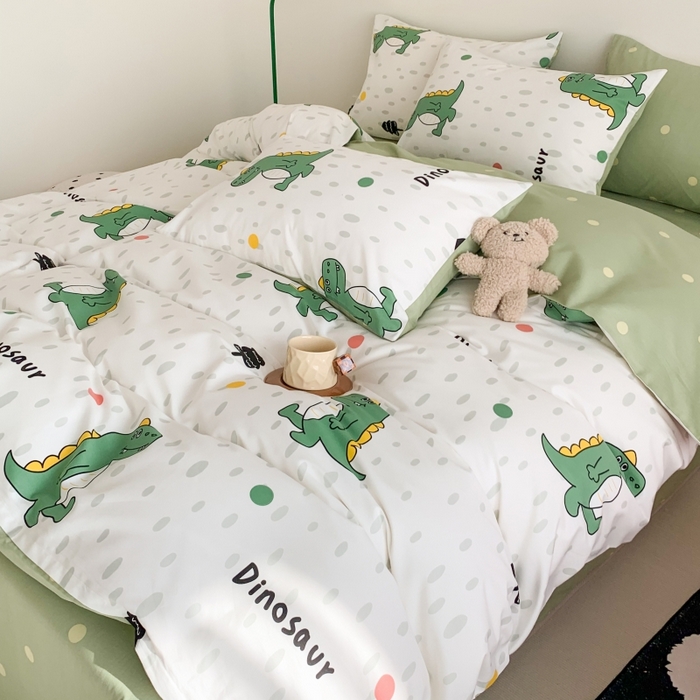 91家纺网 家纺一手货源 找家纺 澳萝拉 2024新款全棉印花亲肤舒适四件套 开心恐龙