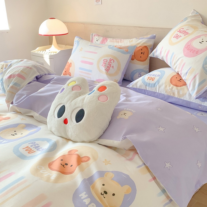 91家纺网 家纺一手货源 找家纺 澳萝拉 2024新款全棉印花亲肤舒适四件套 彩条熊