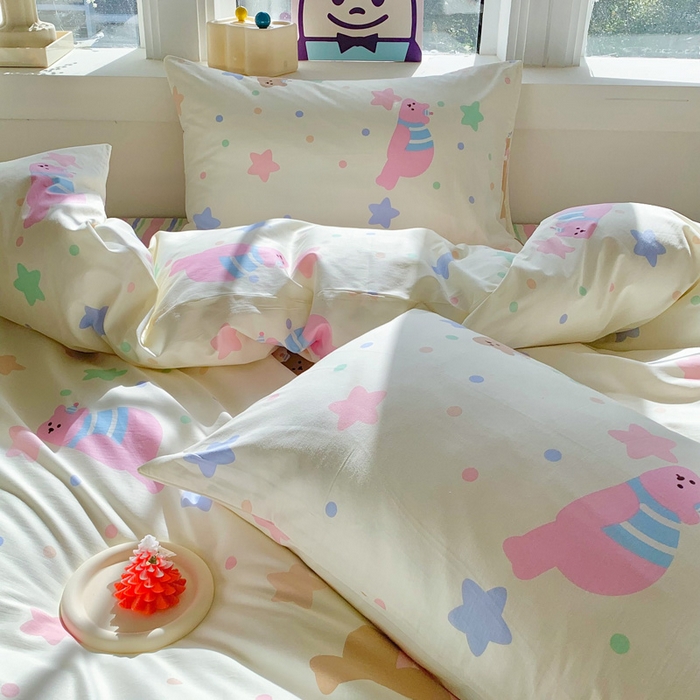 91家纺网 家纺一手货源 找家纺 澳萝拉 2024新款全棉印花亲肤舒适四件套 趴趴熊