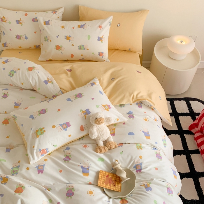 91家纺网 家纺一手货源 找家纺 澳萝拉 2024新款全棉印花亲肤舒适四件套 卡夫卡的熊