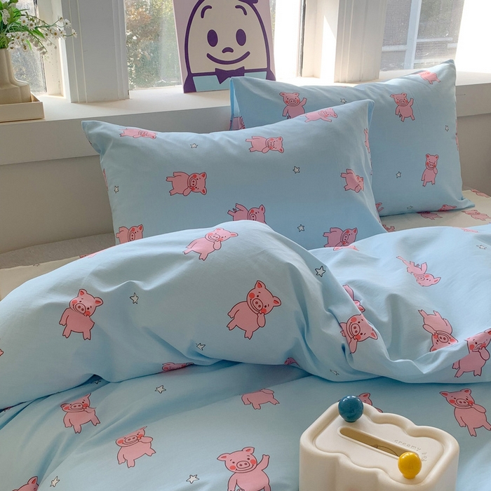 91家纺网 家纺一手货源 找家纺 澳萝拉 2024新款全棉印花亲肤舒适四件套 萌小猪