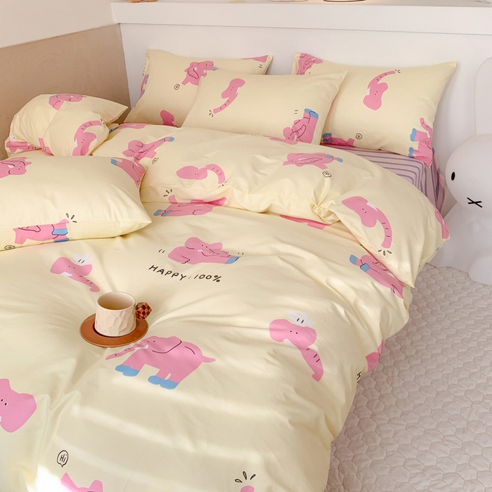 91家纺网 家纺一手货源 找家纺 澳萝拉 2024新款全棉印花亲肤舒适四件套 奶油小象