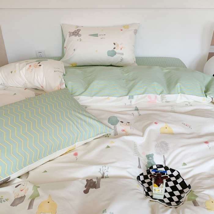 91家纺网 家纺一手货源 找家纺 澳萝拉 2024新款全棉印花亲肤舒适四件套 森林茶话会