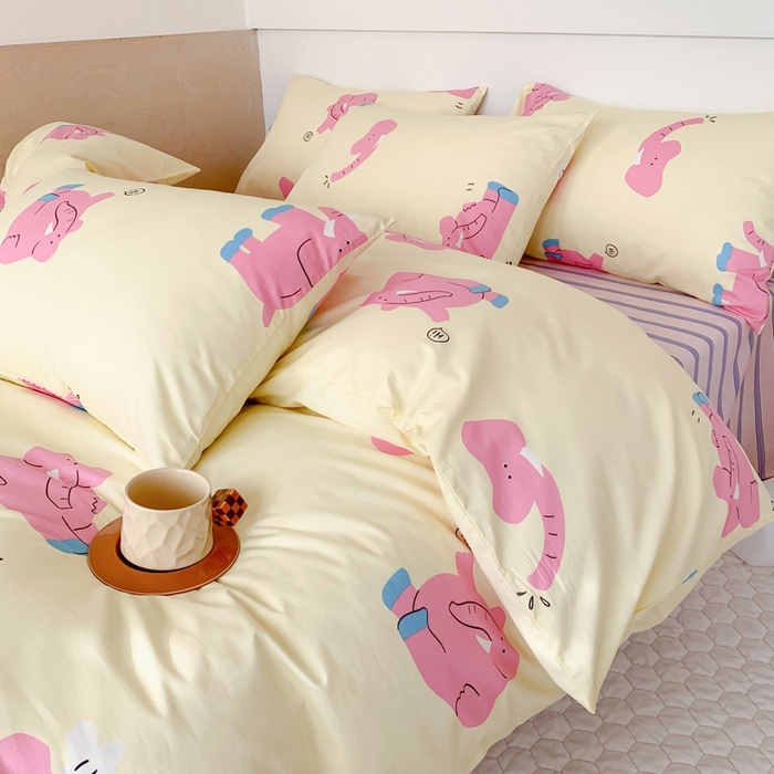 91家纺网 家纺一手货源 找家纺 澳萝拉 2024新款全棉印花亲肤舒适四件套 奶油小象