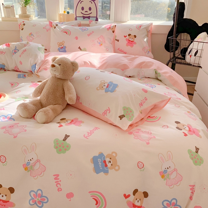 91家纺网 家纺一手货源 找家纺 澳萝拉 2024新款全棉印花亲肤舒适四件套 恋爱小熊