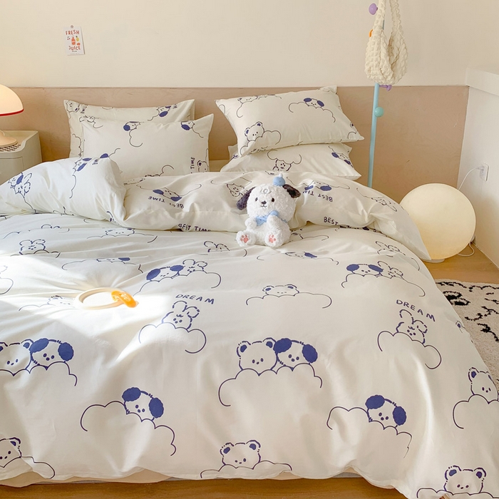91家纺网 家纺一手货源 找家纺 澳萝拉 2024新款全棉印花亲肤舒适四件套 云朵小熊