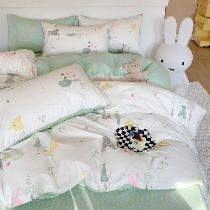 91家纺网 家纺一手货源 找家纺 澳萝拉 2024新款全棉印花亲肤舒适四件套 森林茶话会