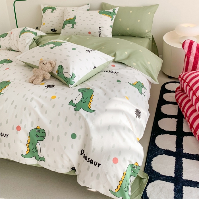 91家纺网 家纺一手货源 找家纺 澳萝拉 2024新款全棉印花亲肤舒适四件套 开心恐龙